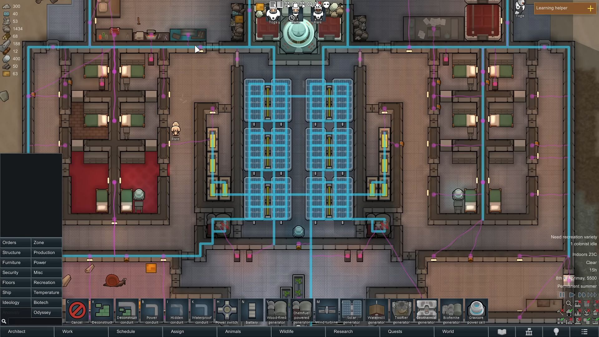 Power options in RimWorld Odyssey (Image via Ludeon Studios//YouTube @Ic0n Gaming)